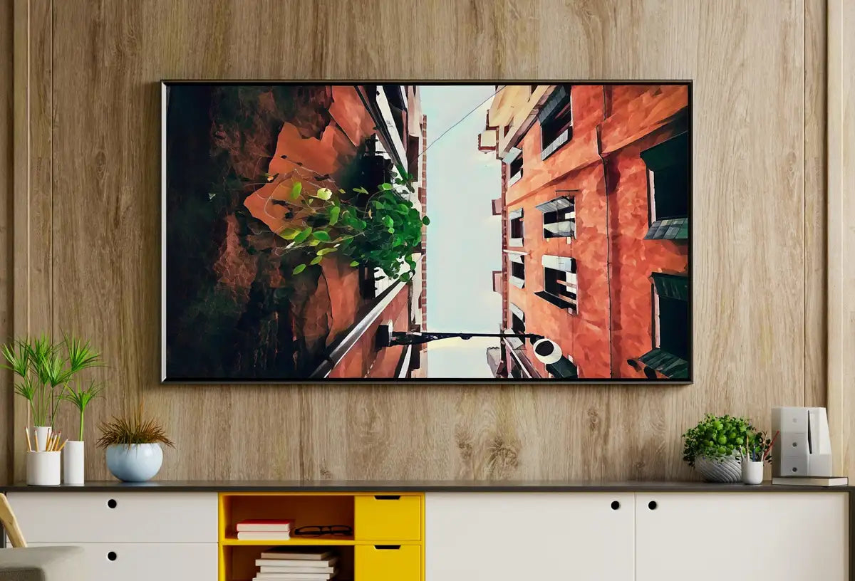 Detail view of artwork from Samsung Frame TV Art 4K Venice Neighborhood Architecture Painting. Instant Download Art for TV. Colorful Frame TV Art. Alleyway Digital Art. (variation 2)