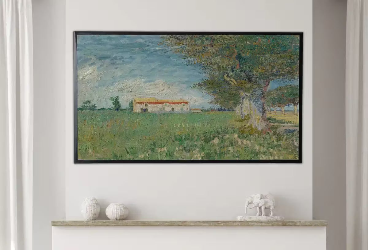 Samsung Frame TV Art 4K Vincent van Gogh Farmhouse in Wheatfield Famous Painting. Instant Download van Gogh Art for Frame TV. Vintage Decor – Frame TV  Art