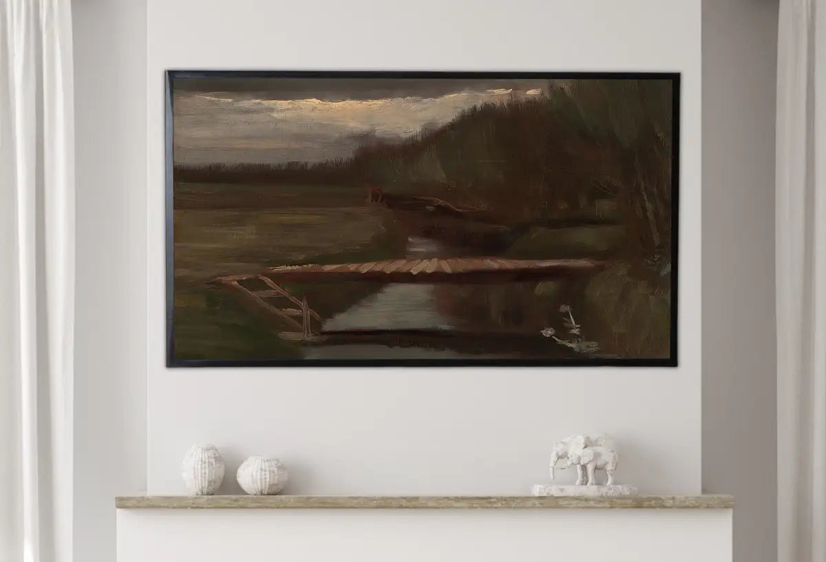 Detail view of artwork from Samsung Frame TV Art 4K Vincent van Gogh Rustic Moody Vintage Landscape Painting. Instant Download Antique Oil Painting. Art for Frame TV. (variation 2)