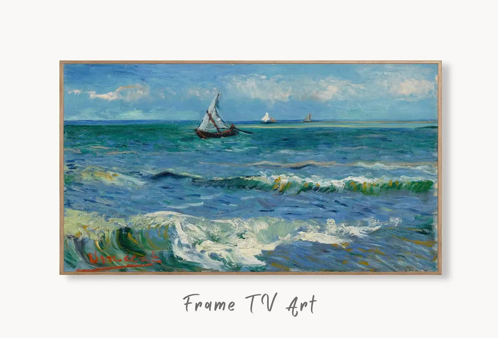 Samsung Frame TV Art 4K Vincent van Gogh Seascape with Boats Painting. Instant Download Famous Vintage Nautical Art for the Samsung Frame TV – Frame TV  Art