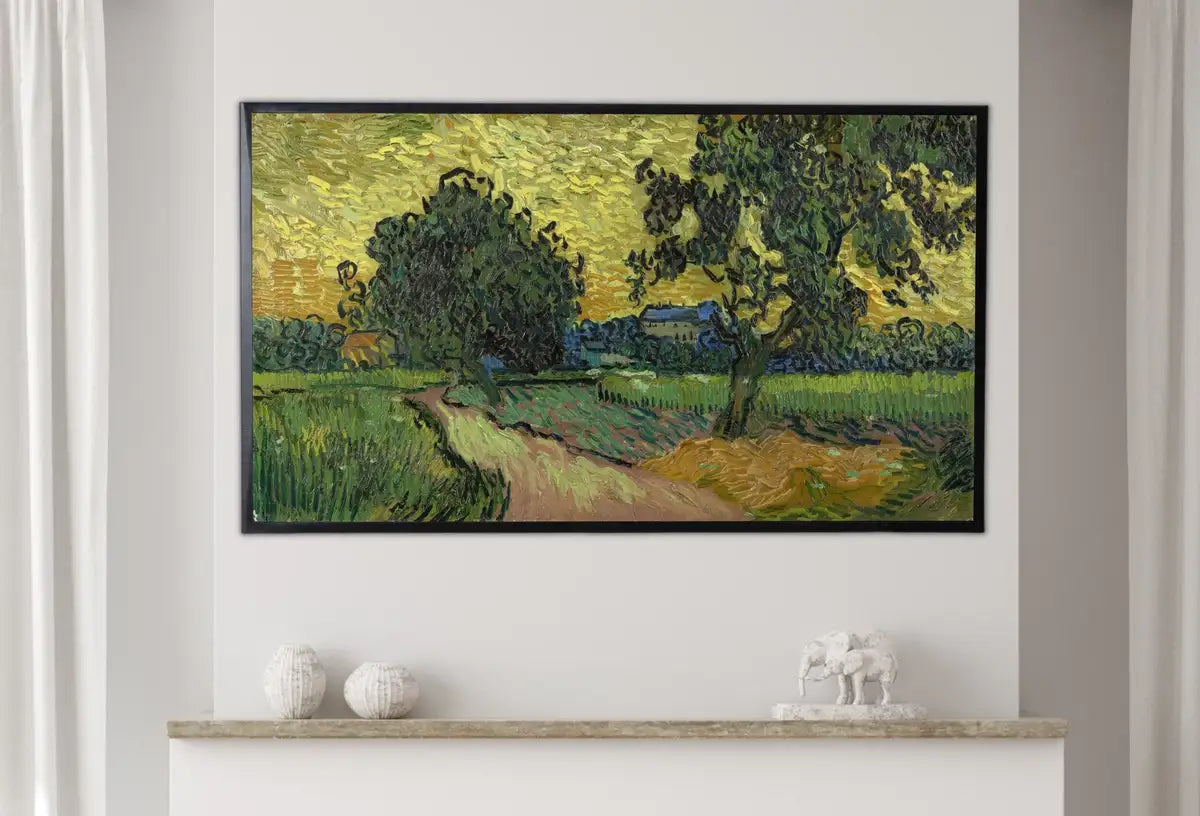 Detail view of artwork from Samsung Frame TV Art 4K Vincent van Gogh's Landscape at Twilight Famous Painting. Instant Download van Gogh Art for Frame TV. Vintage Decor. (variation 2)