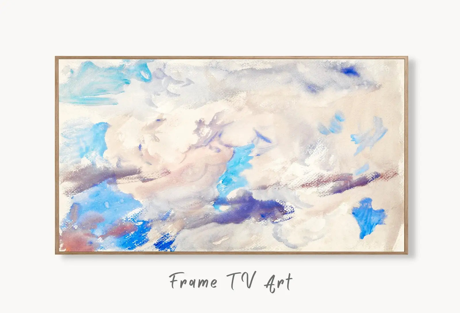Samsung Frame TV Art, 4K Vintage Abstract Cloud Painting. Cloud Art Home Decor, Instant Download for Samsung Frame, Watercolor TV Art displayed on Samsung Frame TV on a living room wall.
