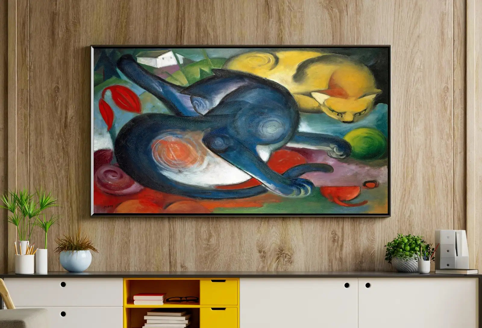 Detail view of artwork from Samsung Frame TV Art 4K Vintage Abstract Famous Cats Painting. Instant Download Cat Art for the Samsung Frame TV. Antique Art for TV. (variation 1)