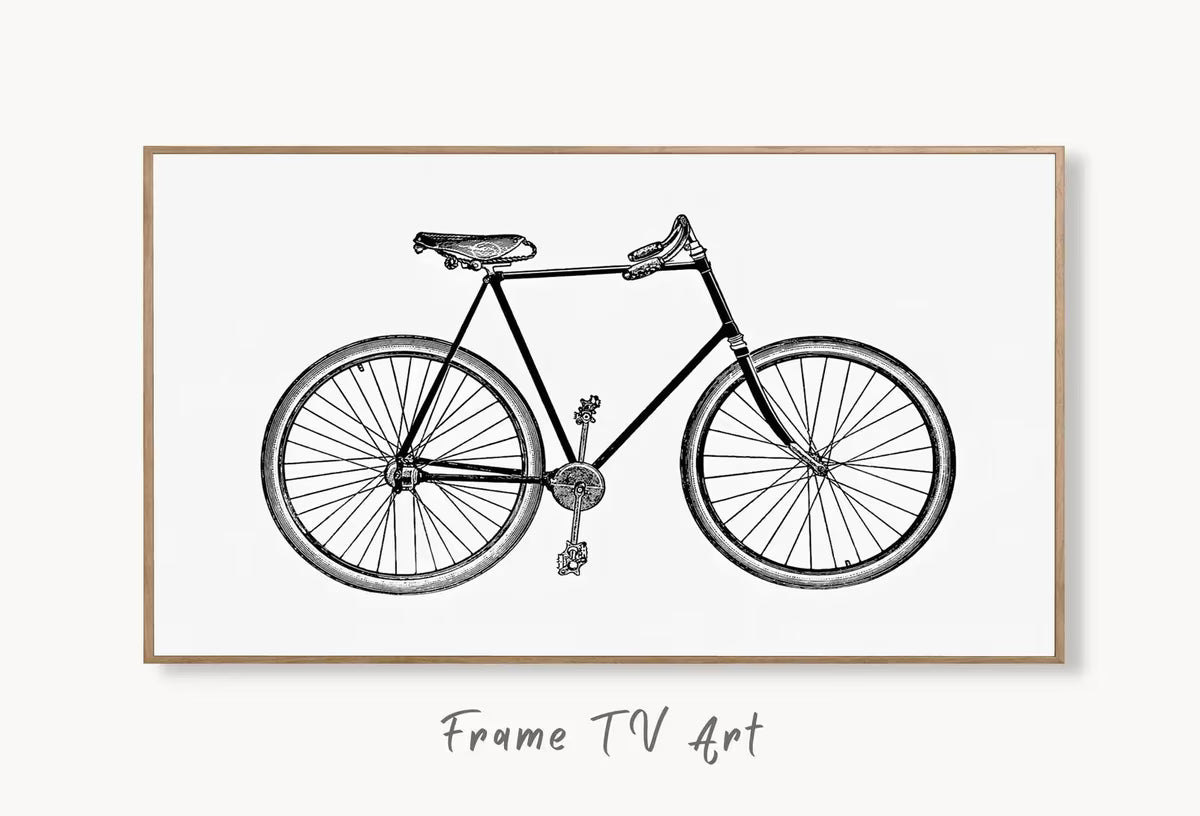 Samsung Frame TV Art 4K Vintage Bike Cycling Minimalist Black and White Wall Art. Instant Download Retro Bicycle Art for Frame TV – Frame TV  Art