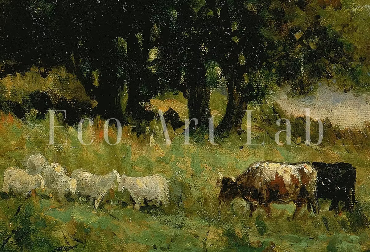 Samsung Frame TV Art 4K Vintage Country Landscape Painting. Instant Download. Grazing Cows Rustic Art for the Frame TV. Landscape Art for TV – Frame TV  Art