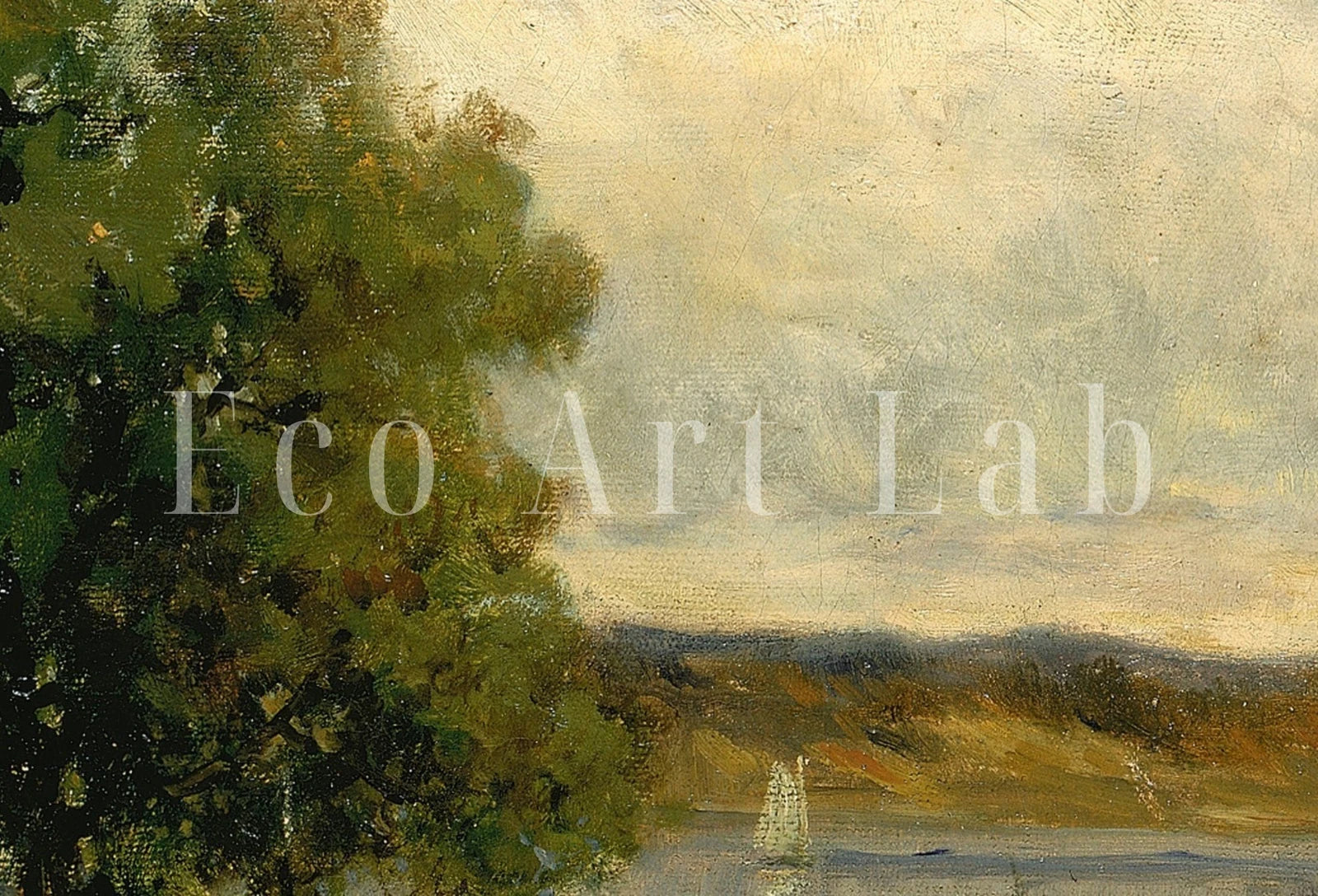 Detail view of artwork from Samsung Frame TV Art 4K Vintage Country Landscape Painting. Instant Download. Grazing Cows Rustic Art for the Frame TV. Landscape Art for TV. (variation 1)