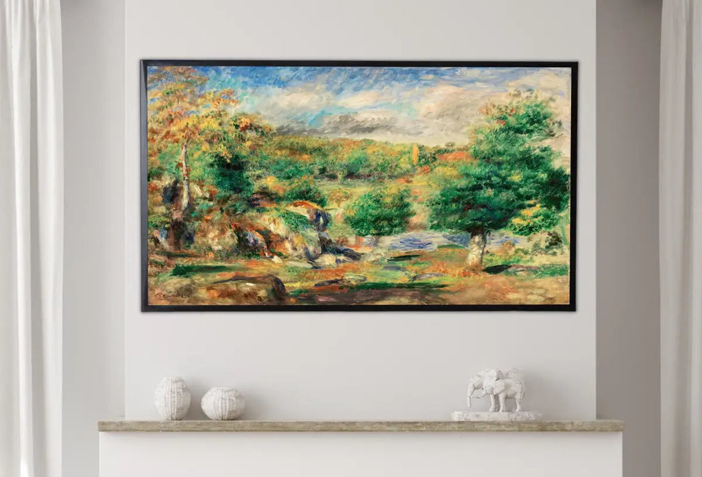 Detail view of artwork from Samsung Frame TV Art 4K Vintage Countryside Landscape by Auguste Renoir. Famous Antique Oil Painting. Vintage Impressionist Art for Frame TV. (variation 2)