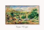 Samsung Frame TV Art 4K Vintage Countryside Landscape by Auguste Renoir. Famous Antique Oil Painting. Vintage Impressionist Art for Frame TV displayed on Samsung Frame TV on a living room wall.