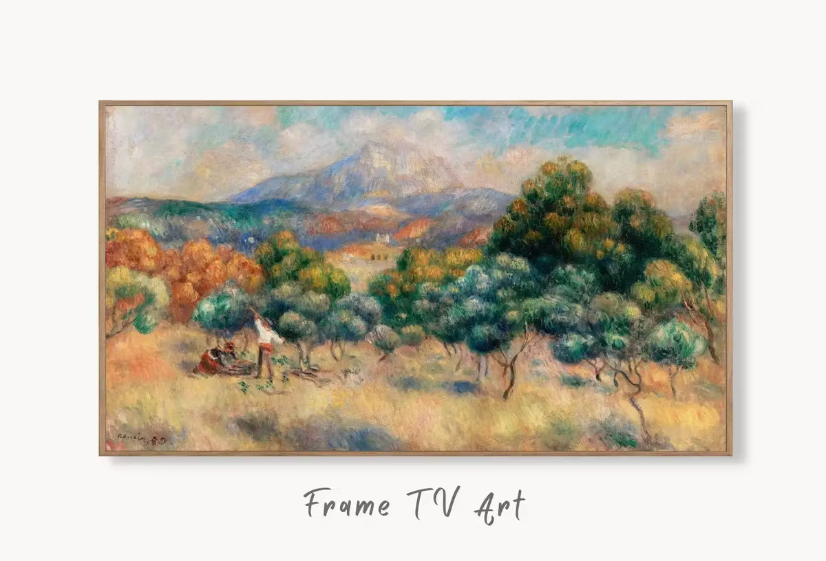 Samsung Frame TV Art 4K Vintage Countryside Mountain Landscape by Auguste Renoir. Famous Antique Oil Painting. Vintage Art for Frame TV – Frame TV  Art