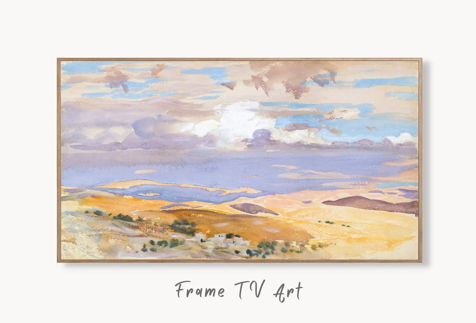 Samsung Frame TV Art 4K Vintage Desert Landscape. Instant Download Art for Frame TV. Vintage Home Decor. TV Art displayed on Samsung Frame TV on a living room wall.
