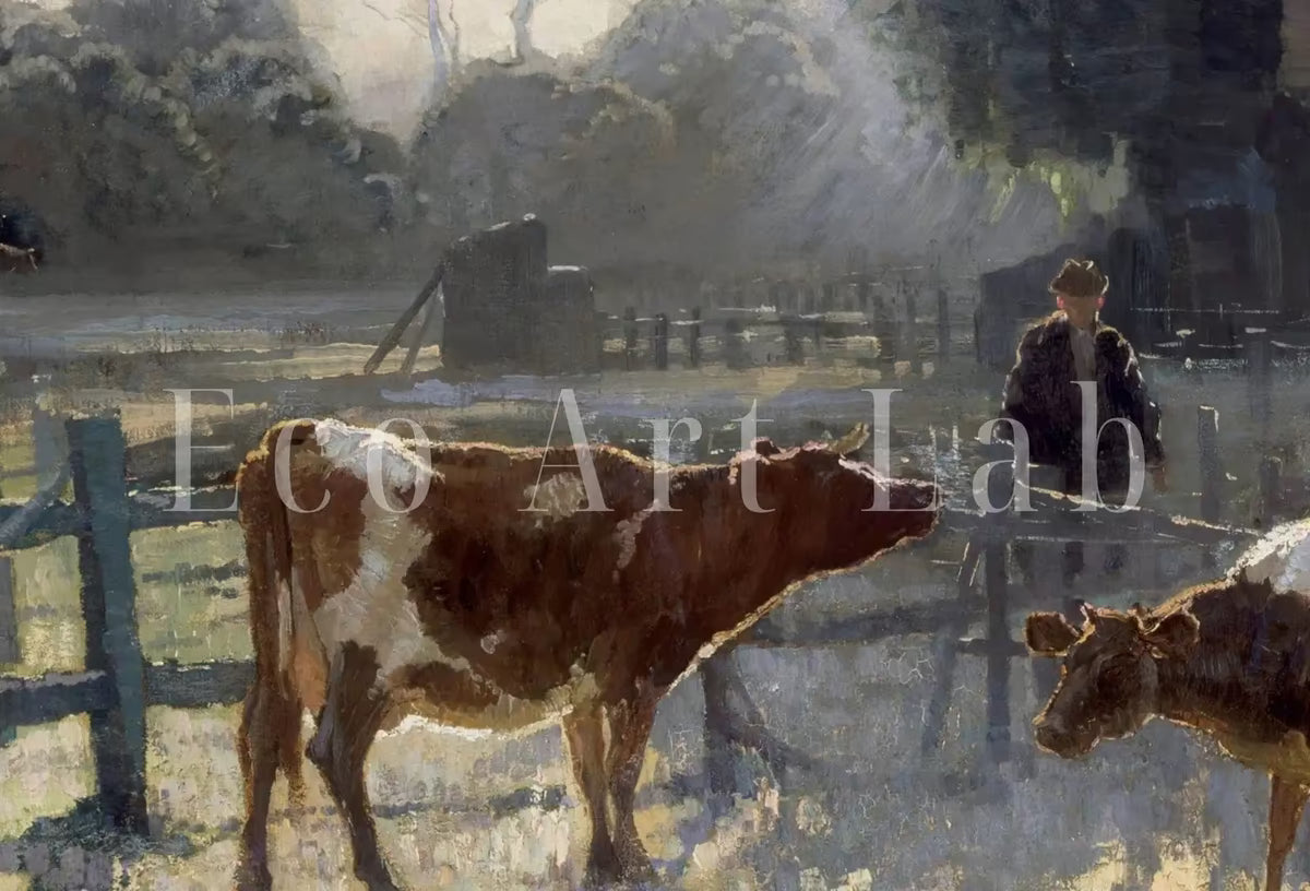 Samsung Frame TV Art 4K Vintage Farmhouse Landscape Painting. Instant Download. Grazing Cows Rustic Art for Frame TV. Landscape Art for TV – Frame TV  Art