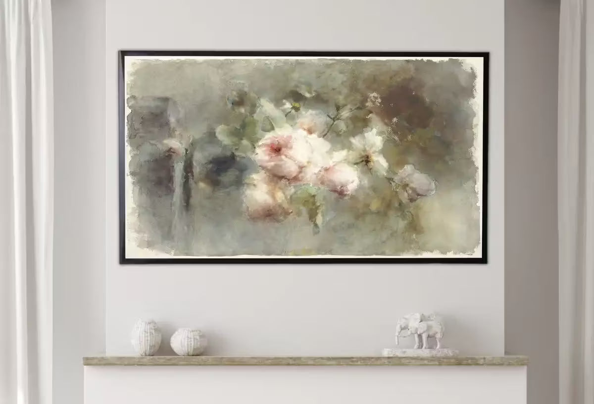 Samsung Frame TV Art 4K Vintage Flowers Painting. Still Life Roses Neutral Watercolor Painting  Antique Floral Botanical Art – Frame TV  Art