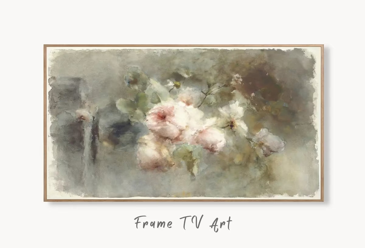Samsung Frame TV Art 4K Vintage Flowers Painting. Still Life Roses Neutral Watercolor Painting  Antique Floral Botanical Art – Frame TV  Art