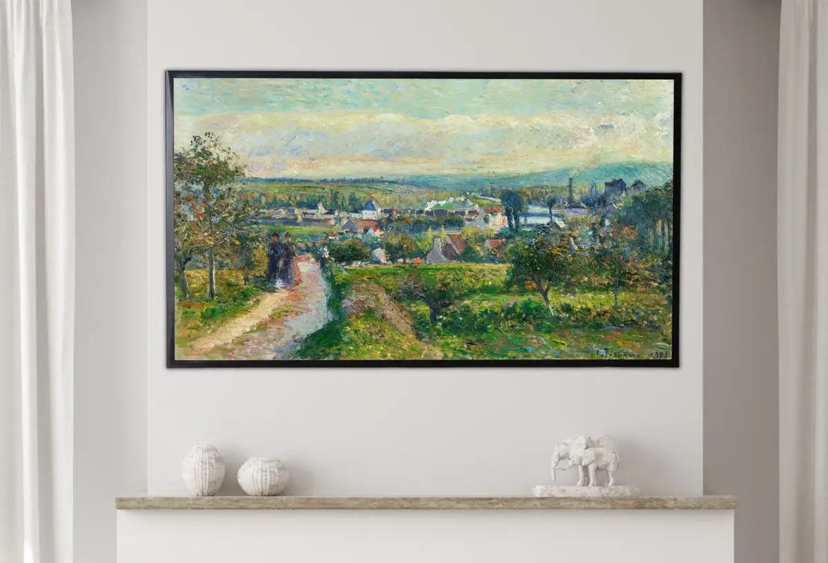 Detail view of artwork from Samsung Frame TV Art 4K Vintage French Countryside Landscape Oil Painting. Instant Download Vintage Nature Art for Samsung Frame TV. TV Art. (variation 2)