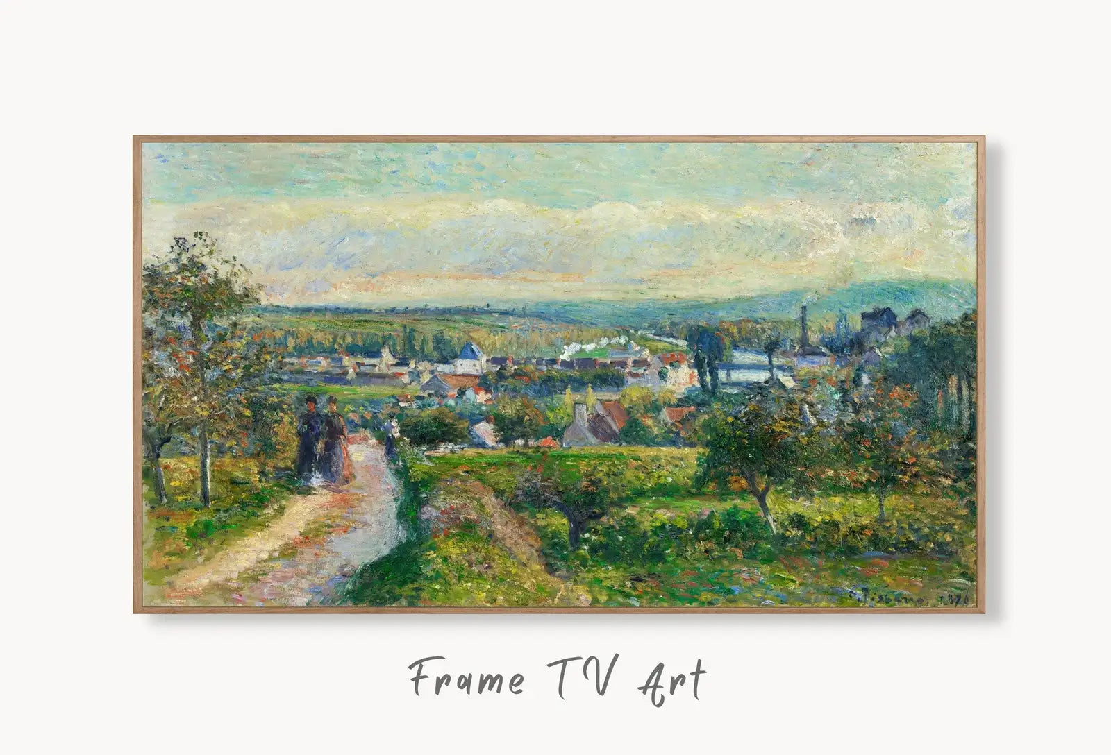 Samsung Frame TV Art 4K Vintage French Countryside Landscape Oil Painting. Instant Download Vintage Nature Art for Samsung Frame TV. TV Art displayed on Samsung Frame TV on a living room wall.