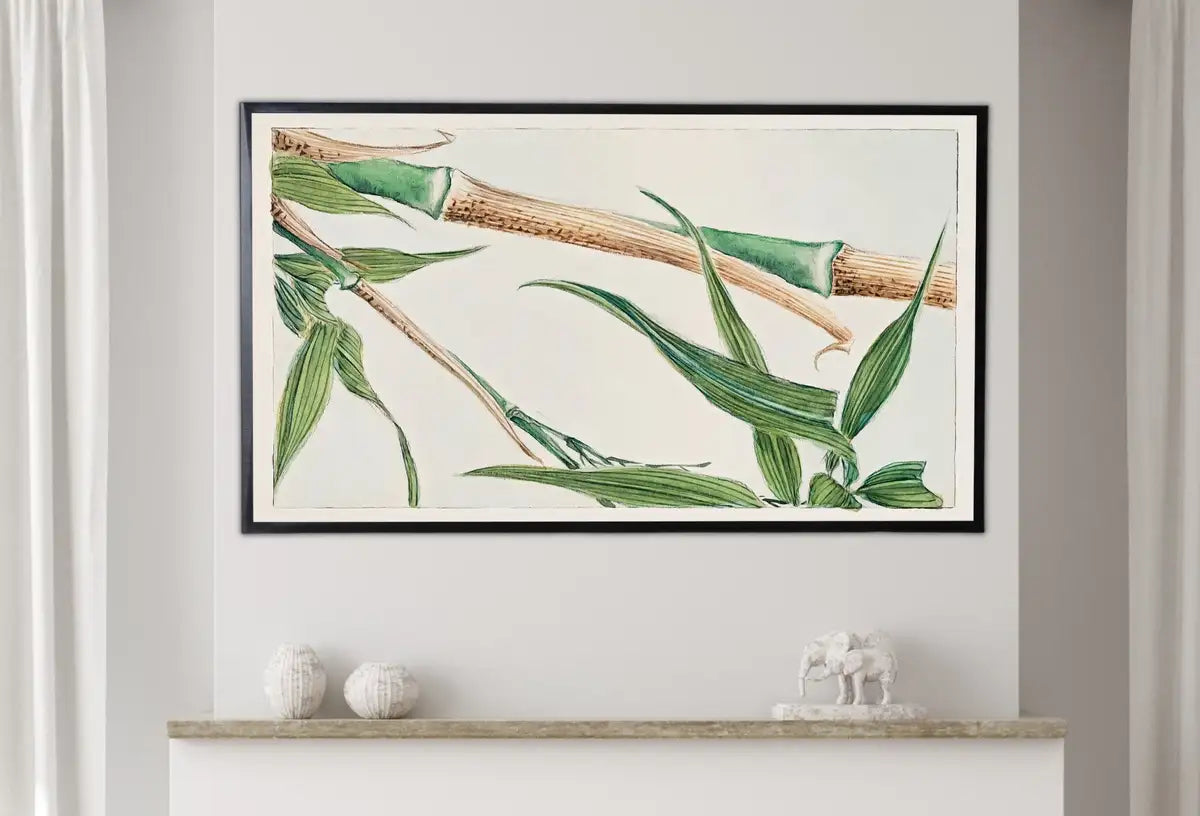 Detail view of artwork from Samsung Frame TV Art 4K Vintage Japanese Bamboo Botanical Drawing. Instant Download Antique Japanese Art for Frame TV. Vintage Wall Art. (variation 2)