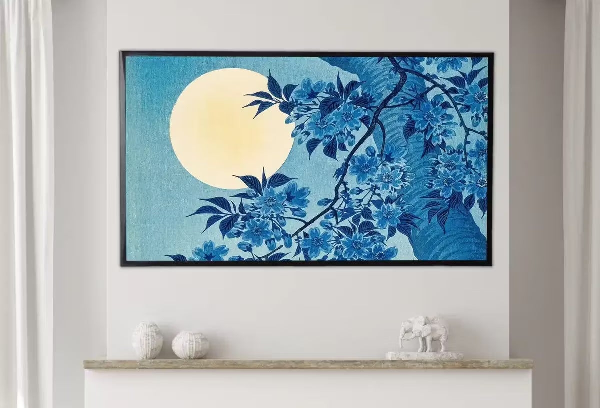 Samsung Frame TV Art 4K Vintage Japanese Moonlit Night Cherry Blossom. Instant Download Antique Japanese Art for Frame TV. Vintage Wall Art – Frame TV  Art