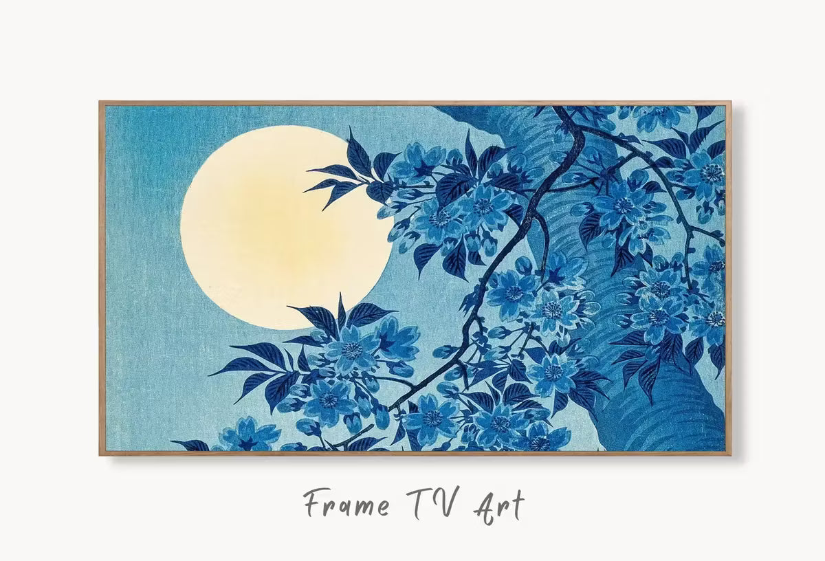 Samsung Frame TV Art 4K Vintage Japanese Moonlit Night Cherry Blossom. Instant Download Antique Japanese Art for Frame TV. Vintage Wall Art – Frame TV  Art