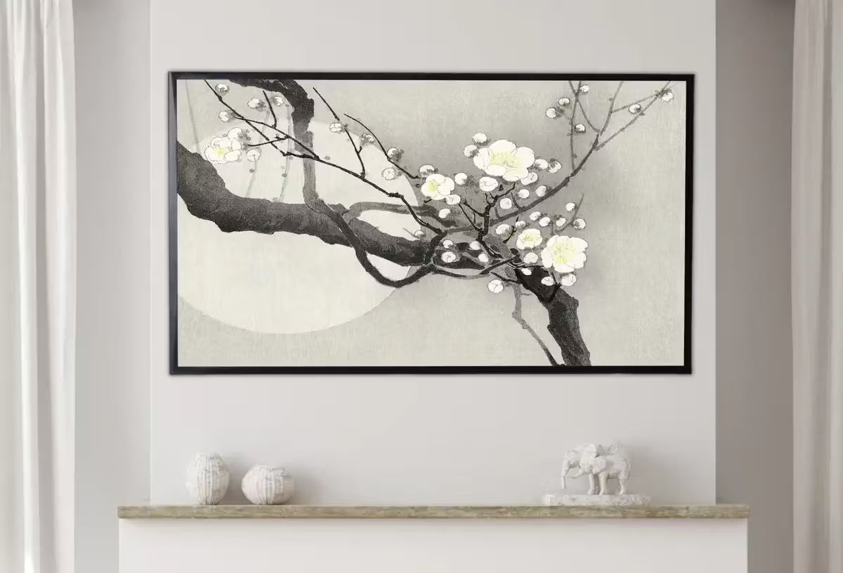 Samsung Frame TV Art 4K Vintage Japanese Painting Plum Blossom & Moon. Instant Download Antique Japanese Art for Frame TV. Vintage Wall Art – Frame TV  Art