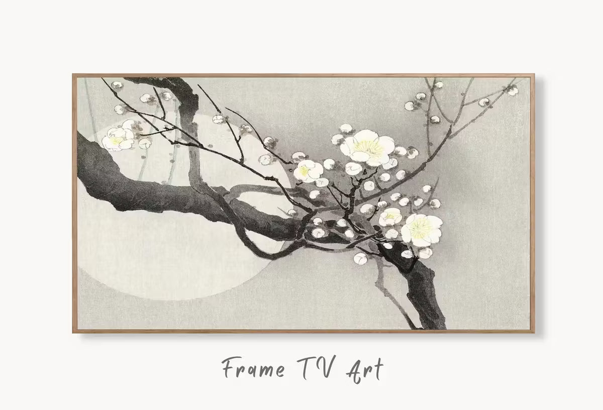 Samsung Frame TV Art 4K Vintage Japanese Painting Plum Blossom & Moon. Instant Download Antique Japanese Art for Frame TV. Vintage Wall Art – Frame TV  Art