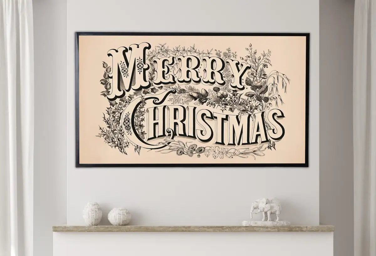 Detail view of artwork from Samsung Frame TV Art 4K Vintage Merry Christmas Greeting Holiday Art. Retro Christmas Wall Decor. Instant Download Frame TV Art. Art for TV. (variation 2)