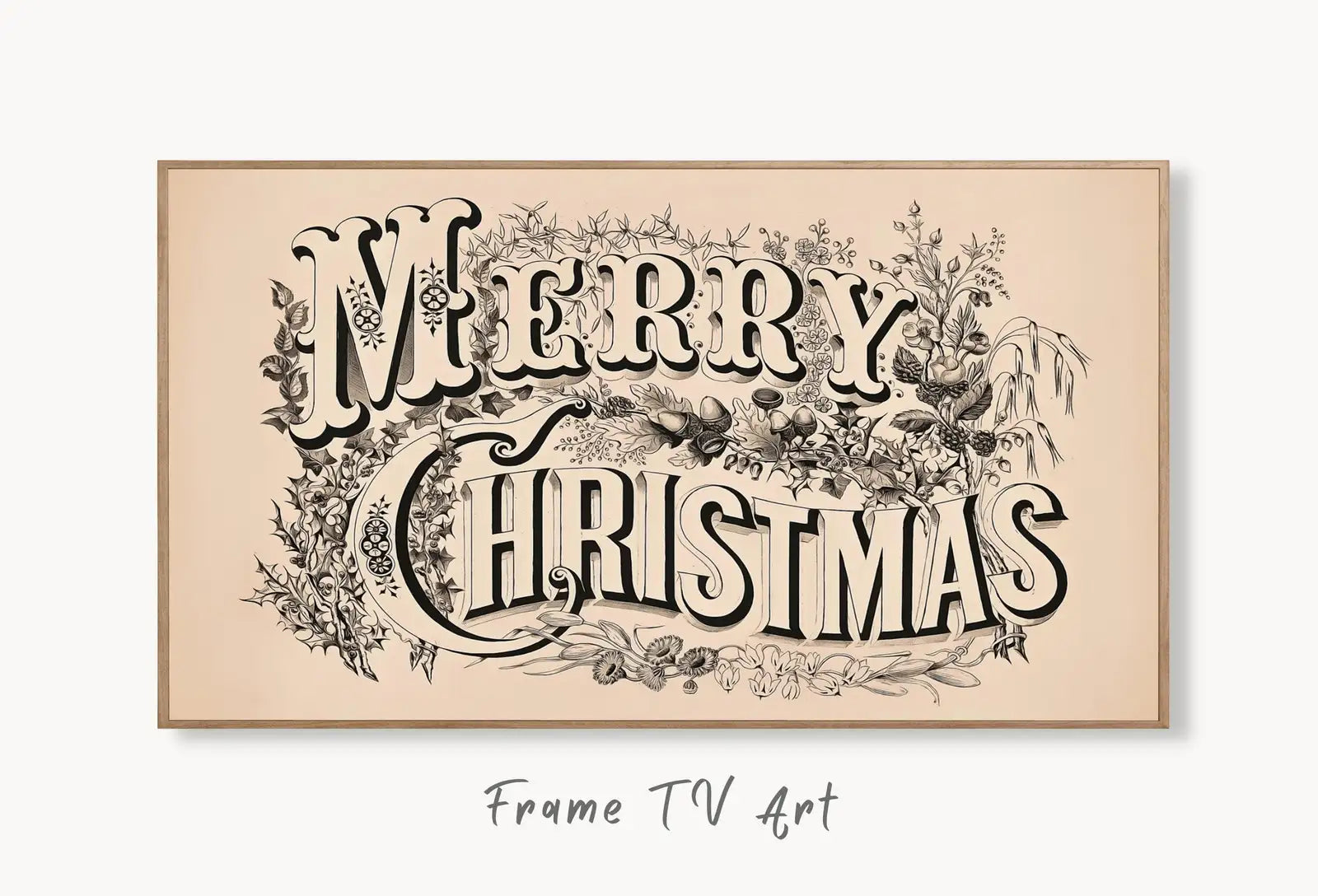 Samsung Frame TV Art 4K Vintage Merry Christmas Greeting Holiday Art. Retro Christmas Wall Decor. Instant Download Frame TV Art. Art for TV displayed on Samsung Frame TV on a living room wall.