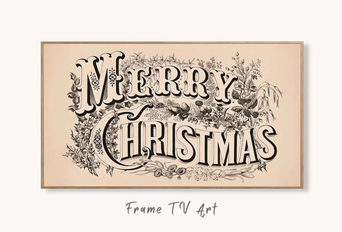 Samsung Frame TV Art 4K Vintage Merry Christmas Greeting Holiday Art. Retro Christmas Wall Decor. Instant Download Frame TV Art. Art for TV – Frame TV  Art