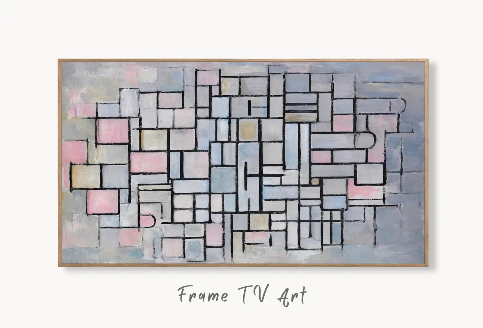 Samsung Frame TV Art 4K Vintage Neutral Abstract Famous Minimalist Painting. Instant Download Abstract Digital Painting. Art for Frame TV displayed on Samsung Frame TV on a living room wall.