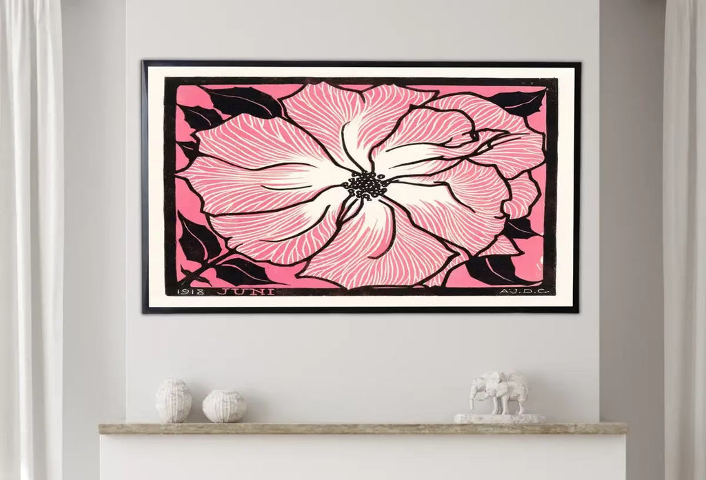 Samsung Frame TV Art 4K Vintage Pink Rose Art Nouveau Flower Painting. Antique Botanical Painting. Instant Download Pink Retro Flower TV Art – Frame TV  Art