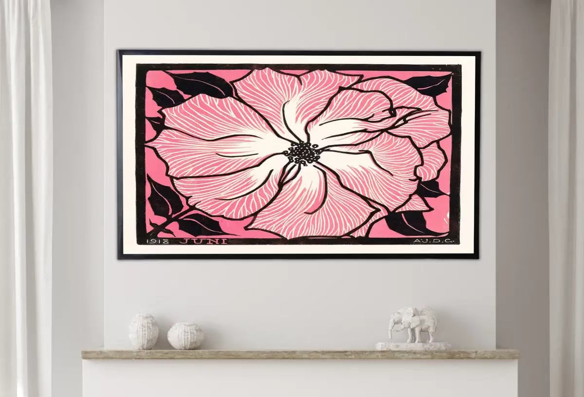 Samsung Frame TV Art 4K Vintage Pink Rose Art Nouveau Flower Painting. Antique Botanical Painting. Instant Download Pink Retro Flower TV Art – Frame TV  Art