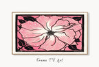 Samsung Frame TV Art 4K Vintage Pink Rose Art Nouveau Flower Painting. Antique Botanical Painting. Instant Download Pink Retro Flower TV Art displayed on Samsung Frame TV on a living room wall.