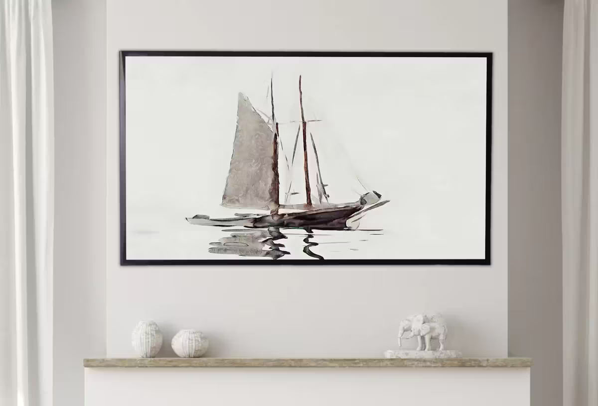 Samsung Frame TV Art 4K Vintage Sail Boat Painting, Nautical Wall Decor. Instant Download Boat Art for the Frame TV. Minimalist Art for TV – Frame TV  Art