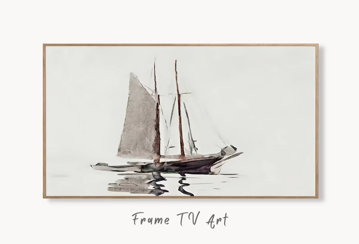 Samsung Frame TV Art 4K Vintage Sail Boat Painting, Nautical Wall Decor. Instant Download Boat Art for the Frame TV. Minimalist Art for TV – Frame TV  Art