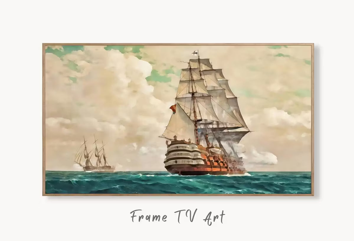 Samsung Frame TV Art 4K Vintage Sailing Ship at Full Sail, Nautical Wall Decor. Instant Download Boat Art for Frame TV. Vintage Art for TV – Frame TV  Art