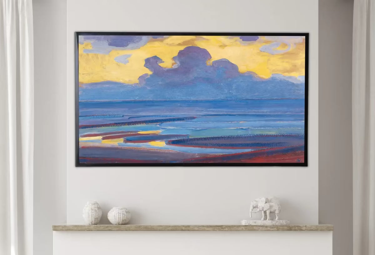 Samsung Frame TV Art 4K Vintage Seascape Painting. Abstract Coastal Ocean Digital TV Art. Minimalist Beach Abstract Landscape for Frame TV – Frame TV  Art