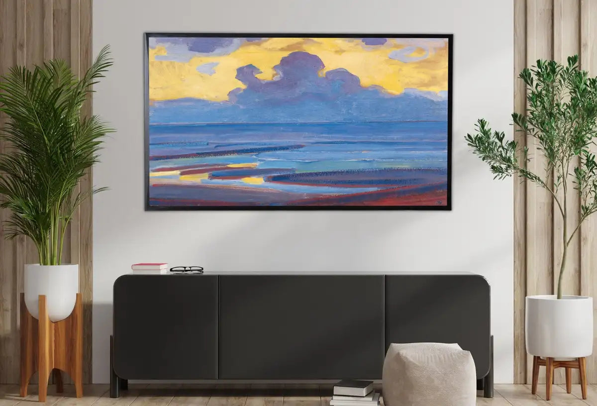 Detail view of artwork from Samsung Frame TV Art 4K Vintage Seascape Painting. Abstract Coastal Ocean Digital TV Art. Minimalist Beach Abstract Landscape for Frame TV. (variation 2)
