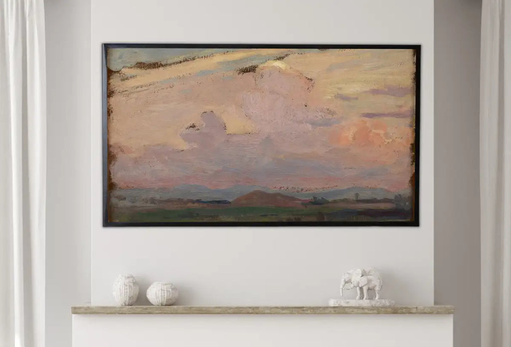 Detail view of artwork from Samsung Frame TV Art 4K Vintage Sky & Mountain Landscape Painting. Instant Download Clouds Painting. Wall Art for Frame TV. Vintage Wall Art. (variation 2)
