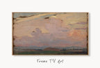 Samsung Frame TV Art 4K Vintage Sky & Mountain Landscape Painting. Instant Download Clouds Painting. Wall Art for Frame TV. Vintage Wall Art displayed on Samsung Frame TV on a living room wall.