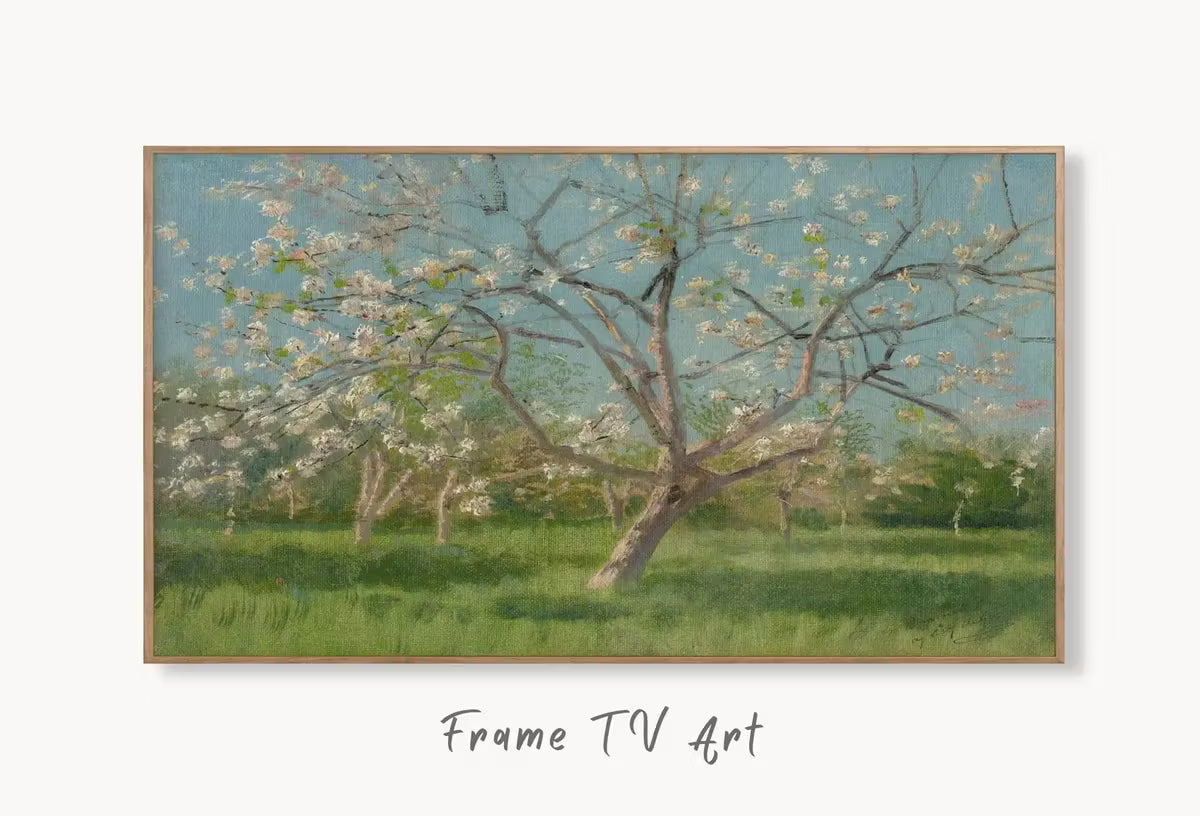 Samsung Frame TV Art 4K Vintage Spring Landscape Painting. Instant Download Almond Blossom Landscape Wall Art for Frame TV. Vintage Wall Art – Frame TV  Art