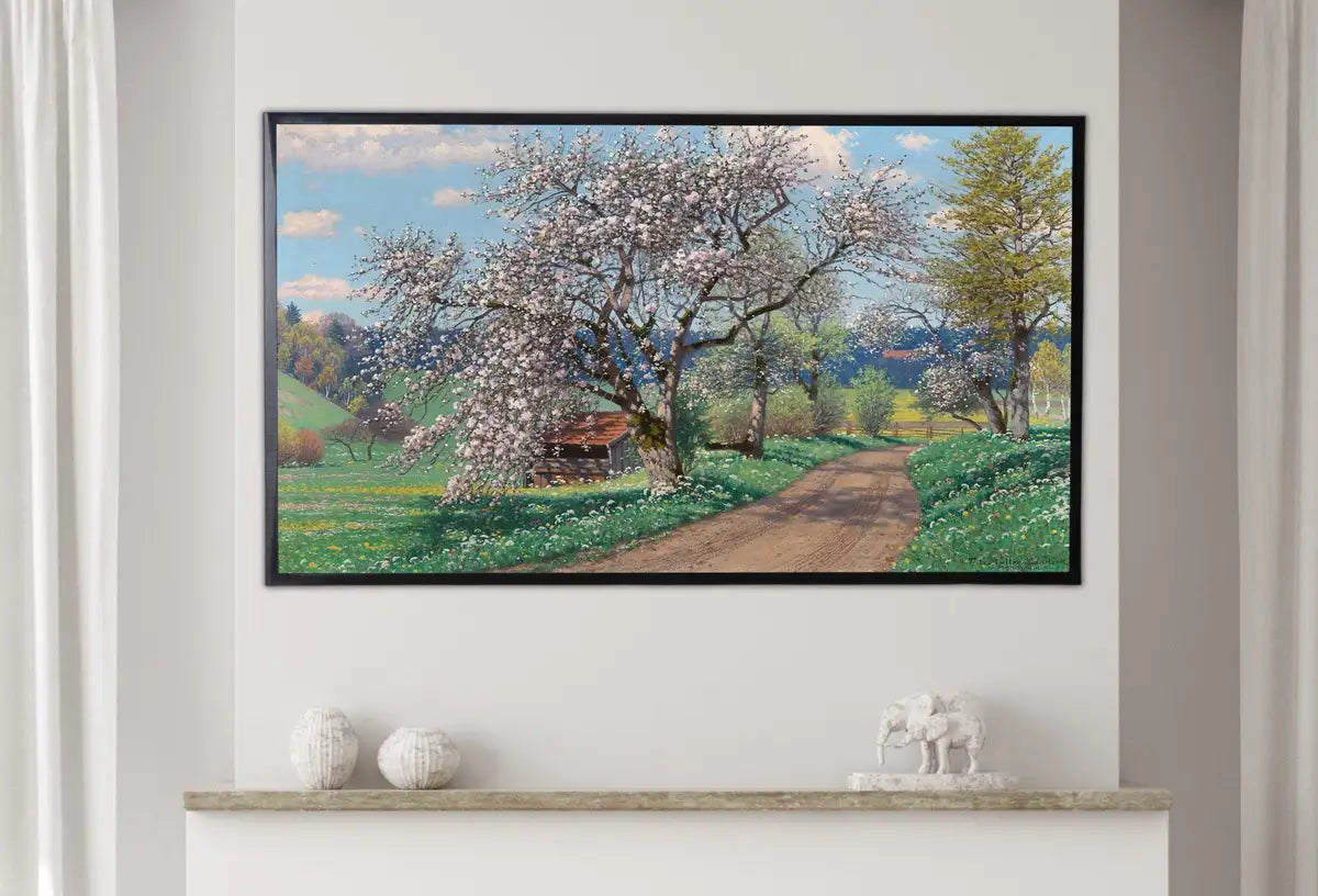 Detail view of artwork from Samsung Frame TV Art 4K Vintage Spring Landscape Painting. Instant Download Spring Meadow Landscape. Wall Art for Frame TV. Vintage Wall Art. (variation 2)