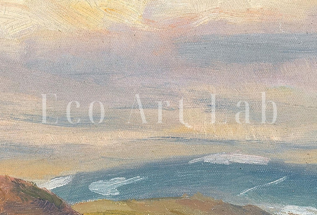 Detail view of artwork from Samsung Frame TV Art 4K Vintage Spring Mountain Landscape Painting. Instant Download Spring Meadow Wall Art for Frame TV. Vintage Wall Art. (variation 1)