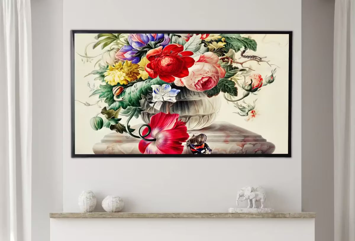 Samsung Frame TV Art 4K Vintage Still Life Flowers in Glass Vase Painting. Botanical Instant Download Colorful Retro Floral Art for Frame TV – Frame TV  Art