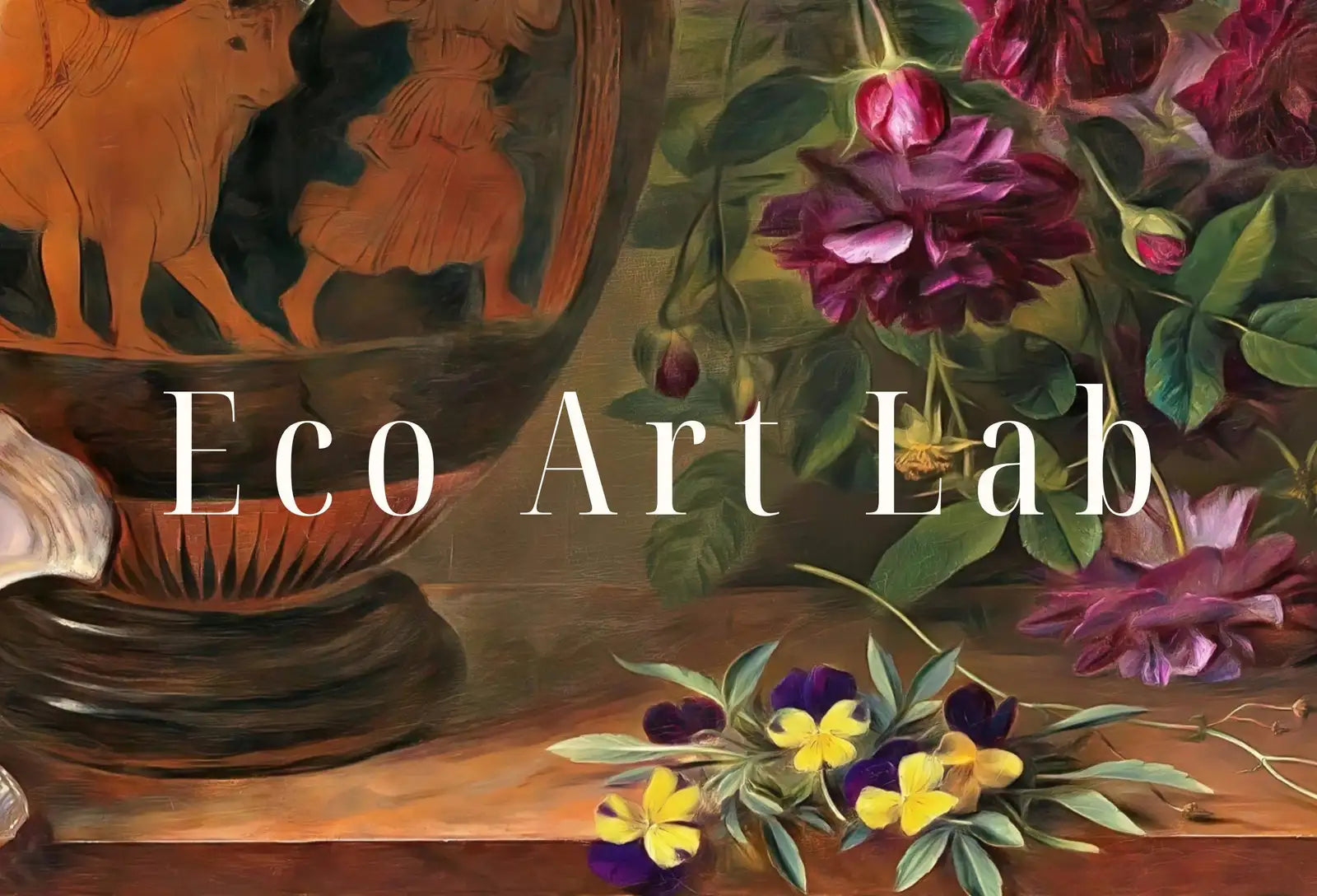 Detail view of artwork from Samsung Frame TV Art 4K Vintage Still Life Flowers in Greek Vase Painting. Botanical Instant Download Colorful Retro Floral Art for Frame TV. (variation 1)