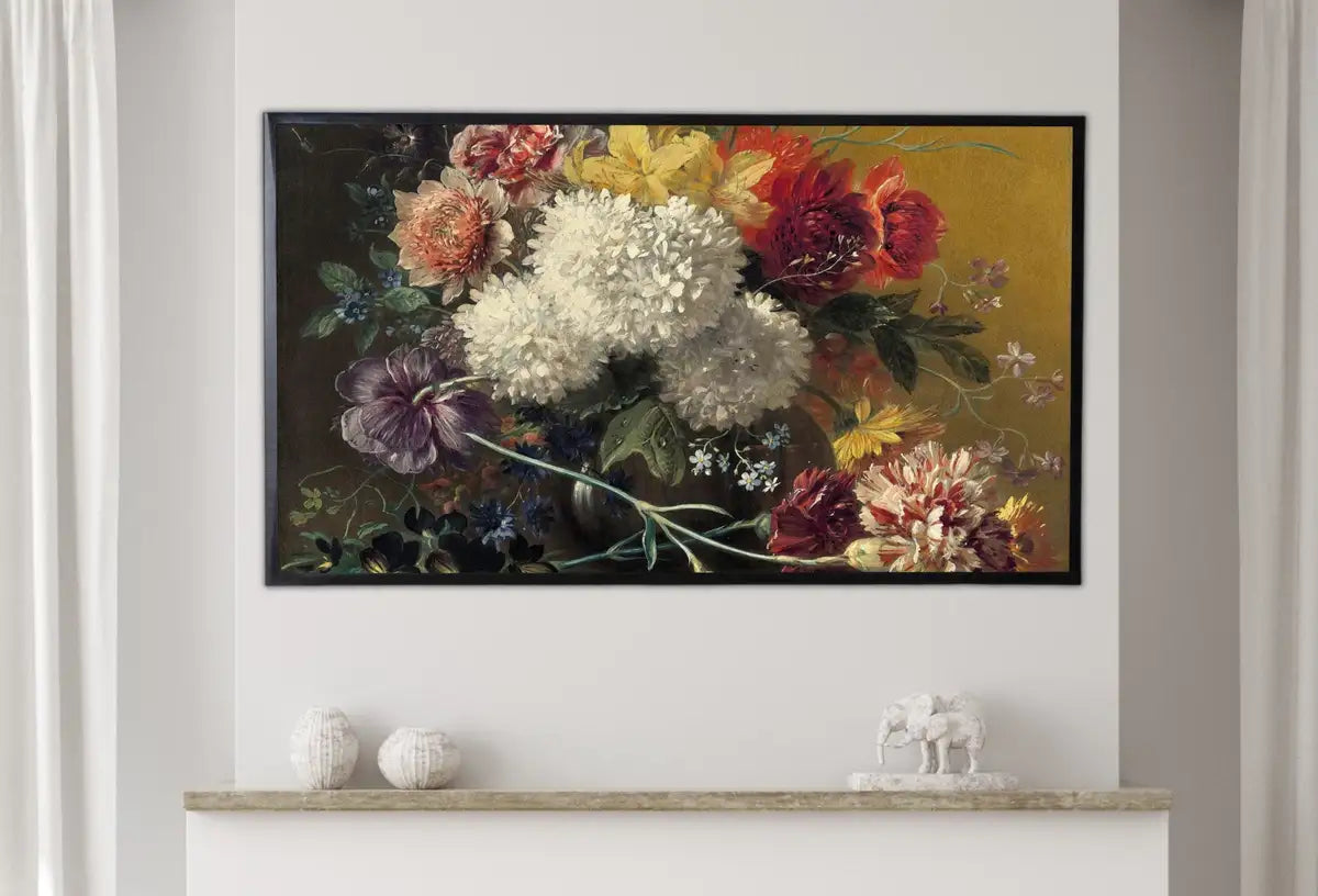 Detail view of artwork from Samsung Frame TV Art 4K Vintage Still life Flowers Painting. Flowers in Vase Oil Painting. Instant Download Retro Floral Art for Frame TV. (variation 2)