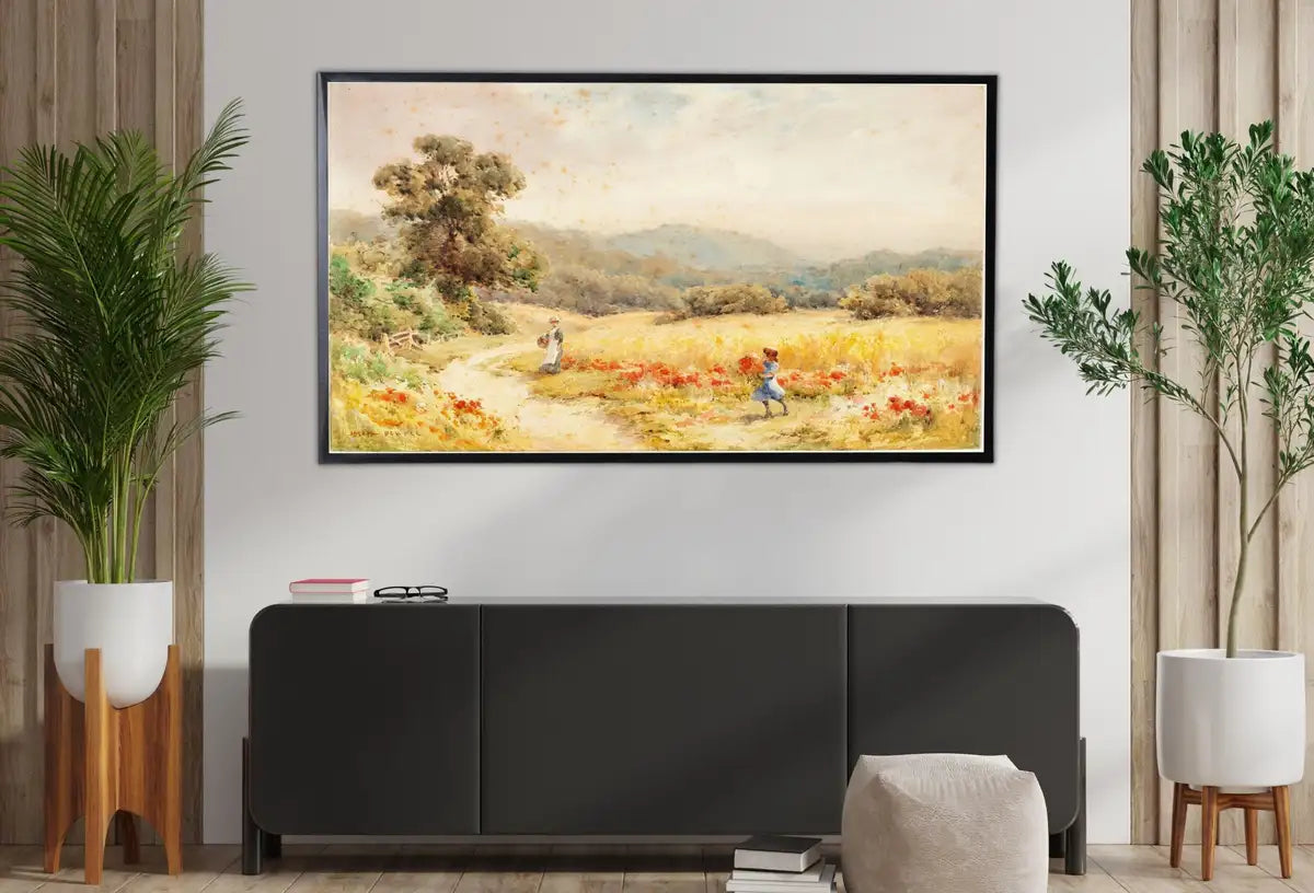Detail view of artwork from Samsung Frame TV Art 4K Vintage Summer Landscape Painting. Instant Download Colorful Summer Art for the Frame TV. Landscape Art for TV. (variation 2)