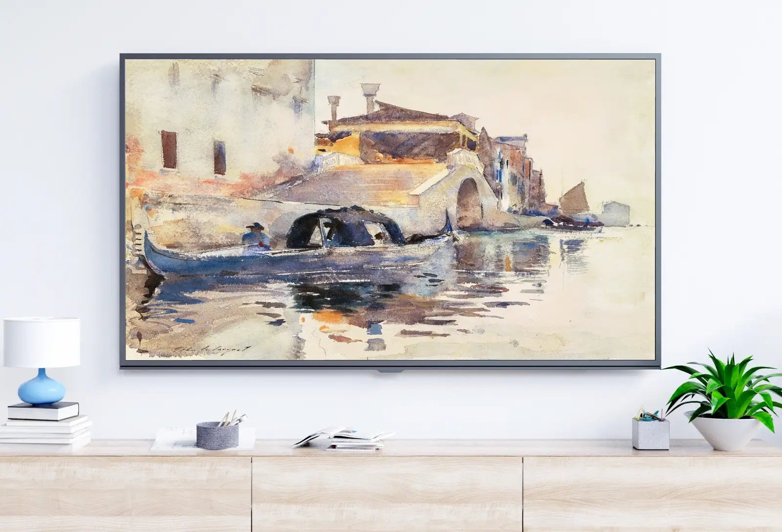 Included artwork preview showing first selection of artworks from Samsung Frame TV Art 4K Vintage Venice Canal Painting. Instant Download Art for TV. Colorful Frame TV Art. Watercolor Landscape Painting.