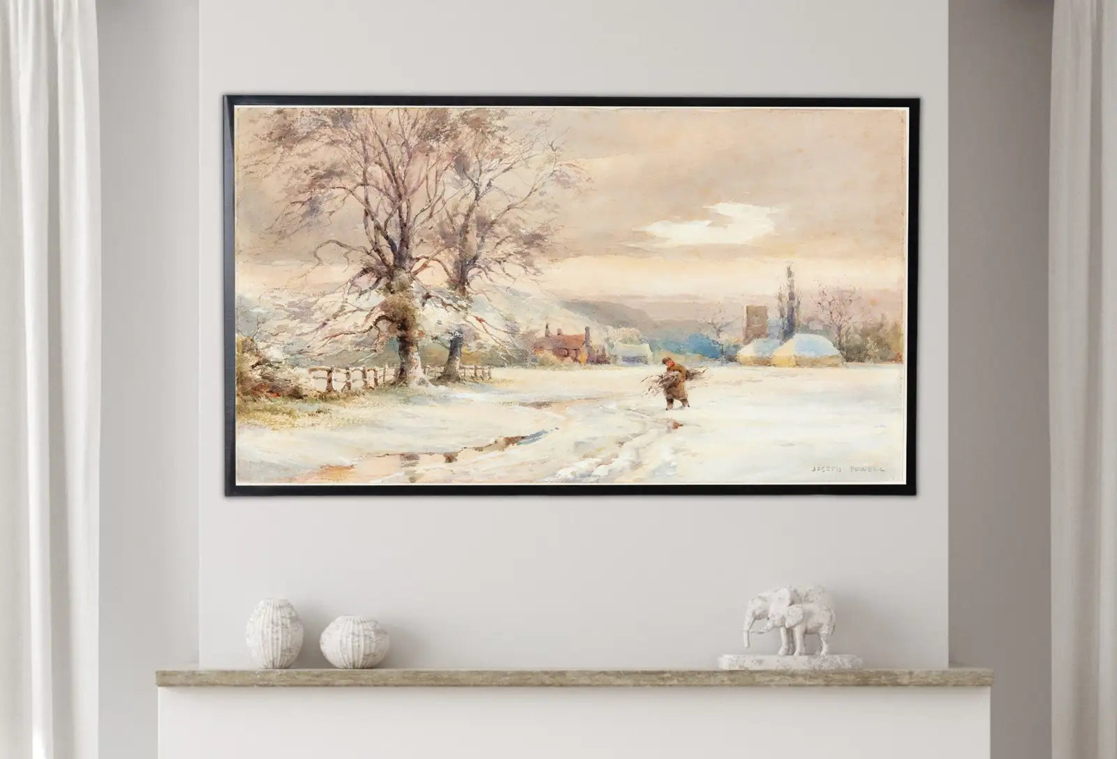 Included artwork preview showing first selection of artworks from Samsung Frame TV Art 4K Vintage Winter Landscape Painting. Instant Download Colorful Winter Art for the Frame TV. Landscape Art for TV.