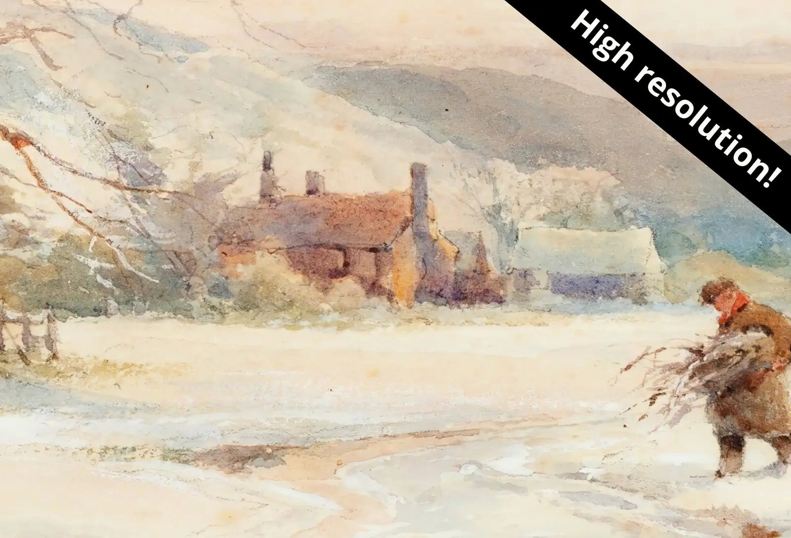 Detail view of artwork from Samsung Frame TV Art 4K Vintage Winter Landscape Painting. Instant Download Colorful Winter Art for the Frame TV. Landscape Art for TV. (variation 1)