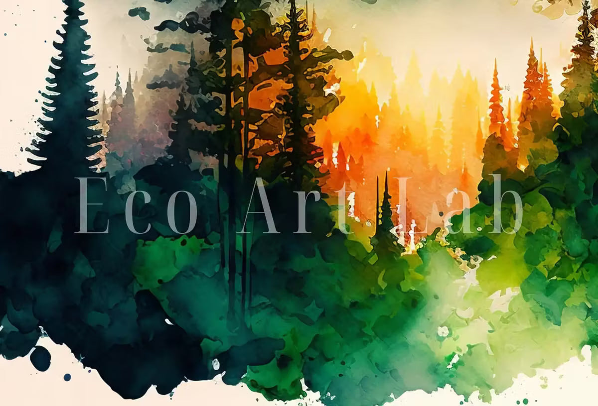 Samsung Frame TV Art 4K Watercolor Forest Mountain Landscape Digital Painting. Instant Download Forest Art for Samsung Frame TV. Art for TV – Frame TV  Art