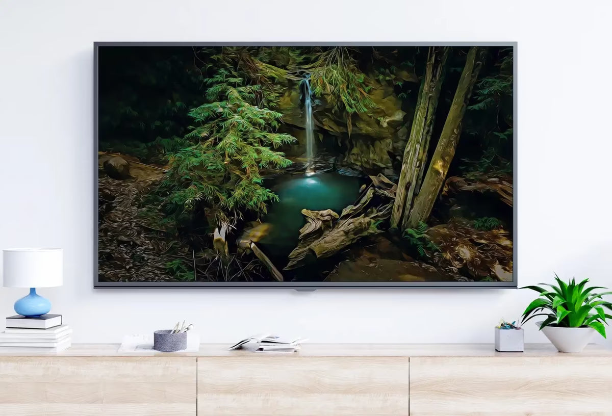 Samsung Frame TV Art 4K Waterfall in Forest Digital Painting. Instant Download Art for TV. Colorful Frame TV Art – Frame TV  Art